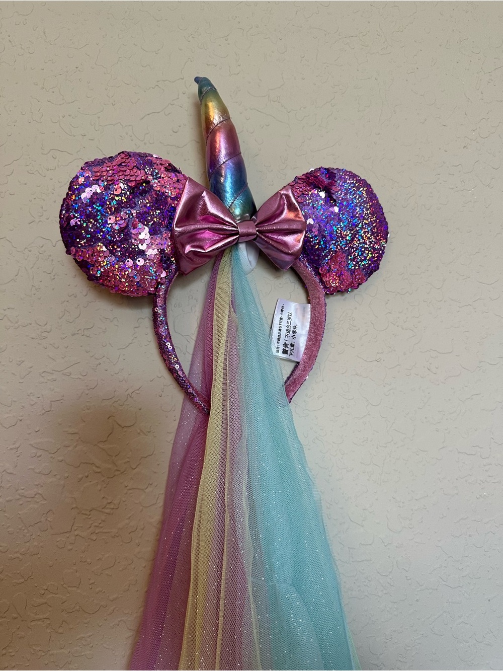 Kids Unicorn Sequin Ear Headband with Pastel Tulle Mane - Pink